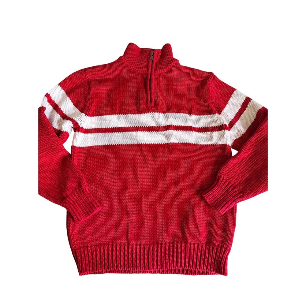 Old Navy Boys Red White Stripe Quarter Zip Sweater Size 8